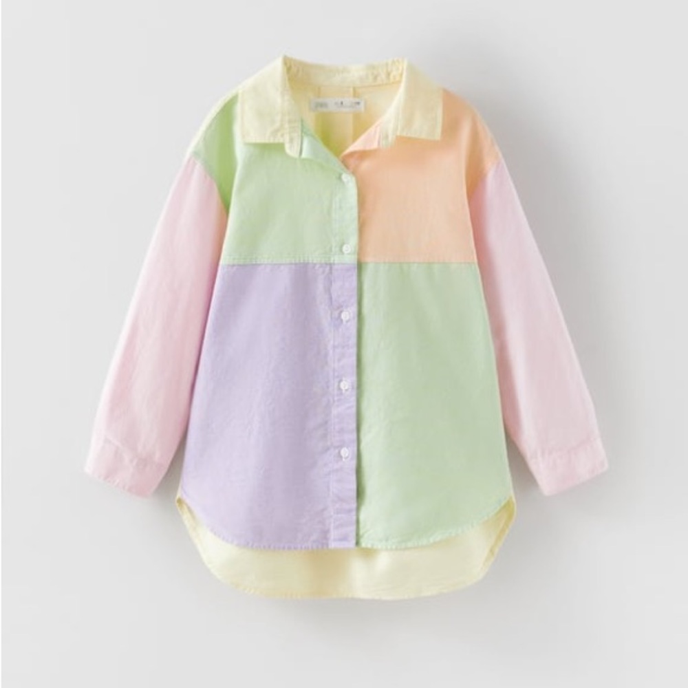 ZARA Multicolered Block Color Oxford Button Down Long Sleeve Shirt, size 9
